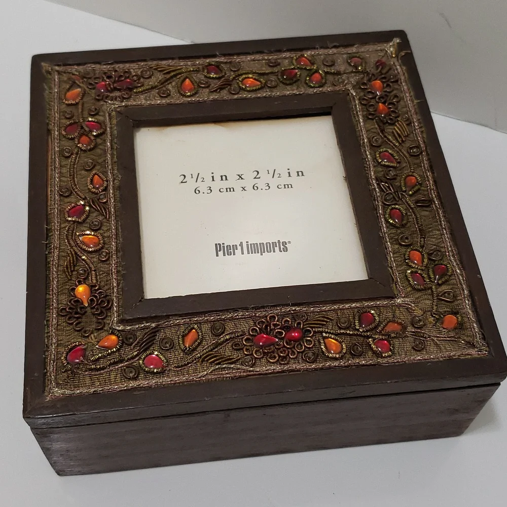 Pier 1 Brown Picture Wood Frame Keepsake Box